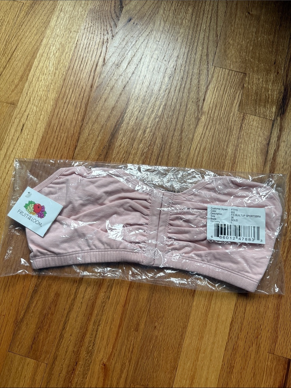 Fruit of the Loom Light Pink sports bra new in packaging